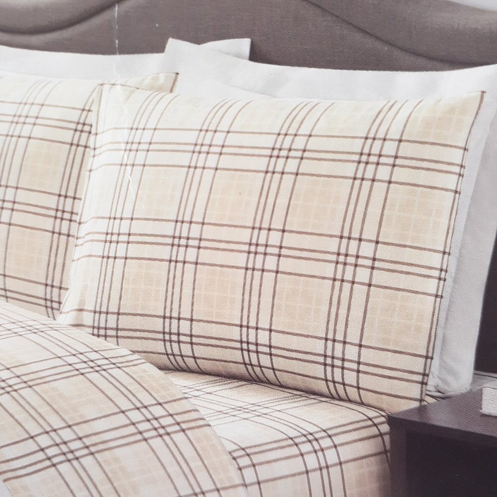 Truly Soft Pillow Cases Standard Beige Plaid Set of 2 - Picture 1 of 3
